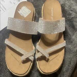 Madden Girl Sparkling Silver and Tan Sandals
